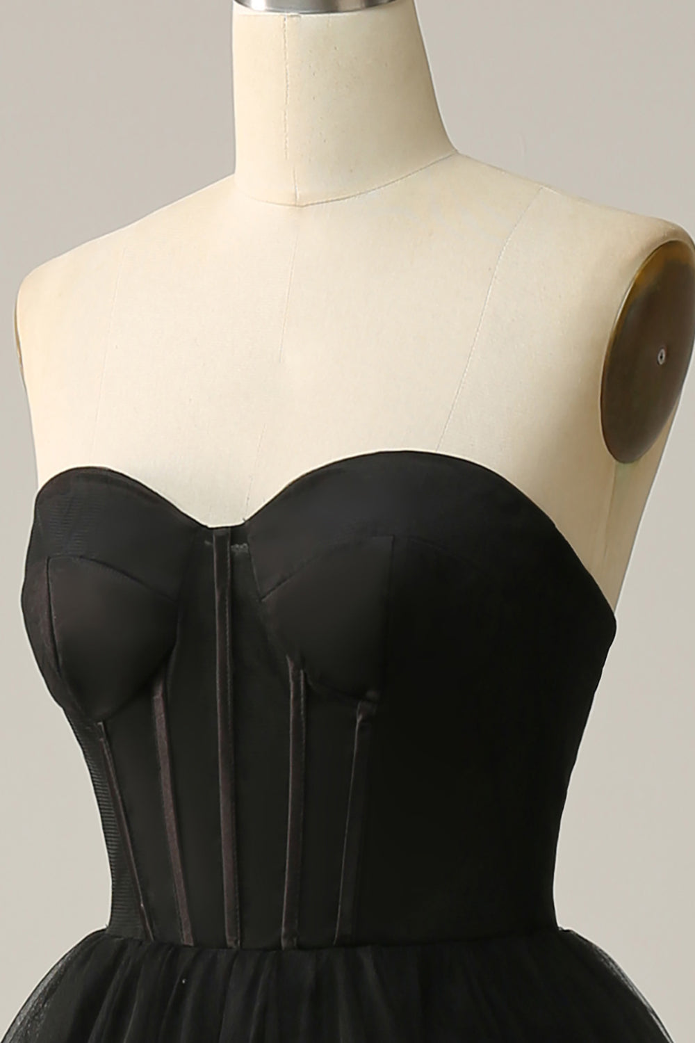 A Line Sweetheart Black Corset Ball Dress with Ruffled