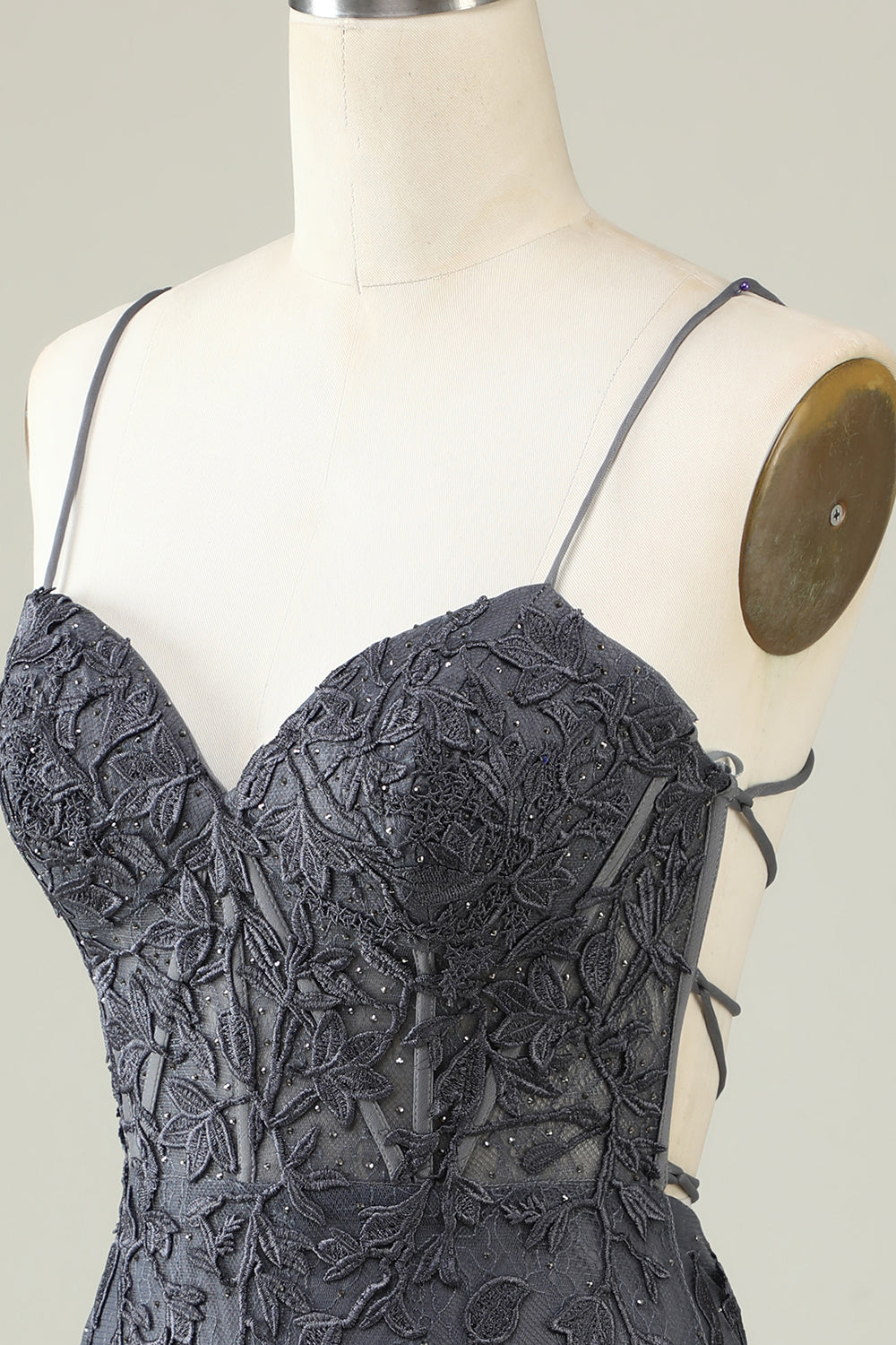Spaghetti Straps Grey Bodycon Homecoming Dress with Appliques
