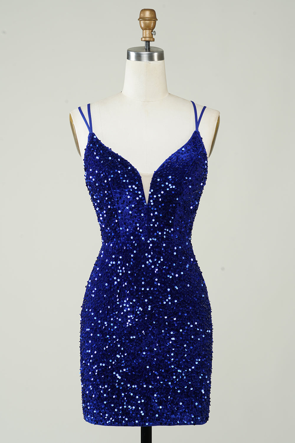 Sheath Royal Blue Sequins Short Cocktail Dress with Criss Cross Back