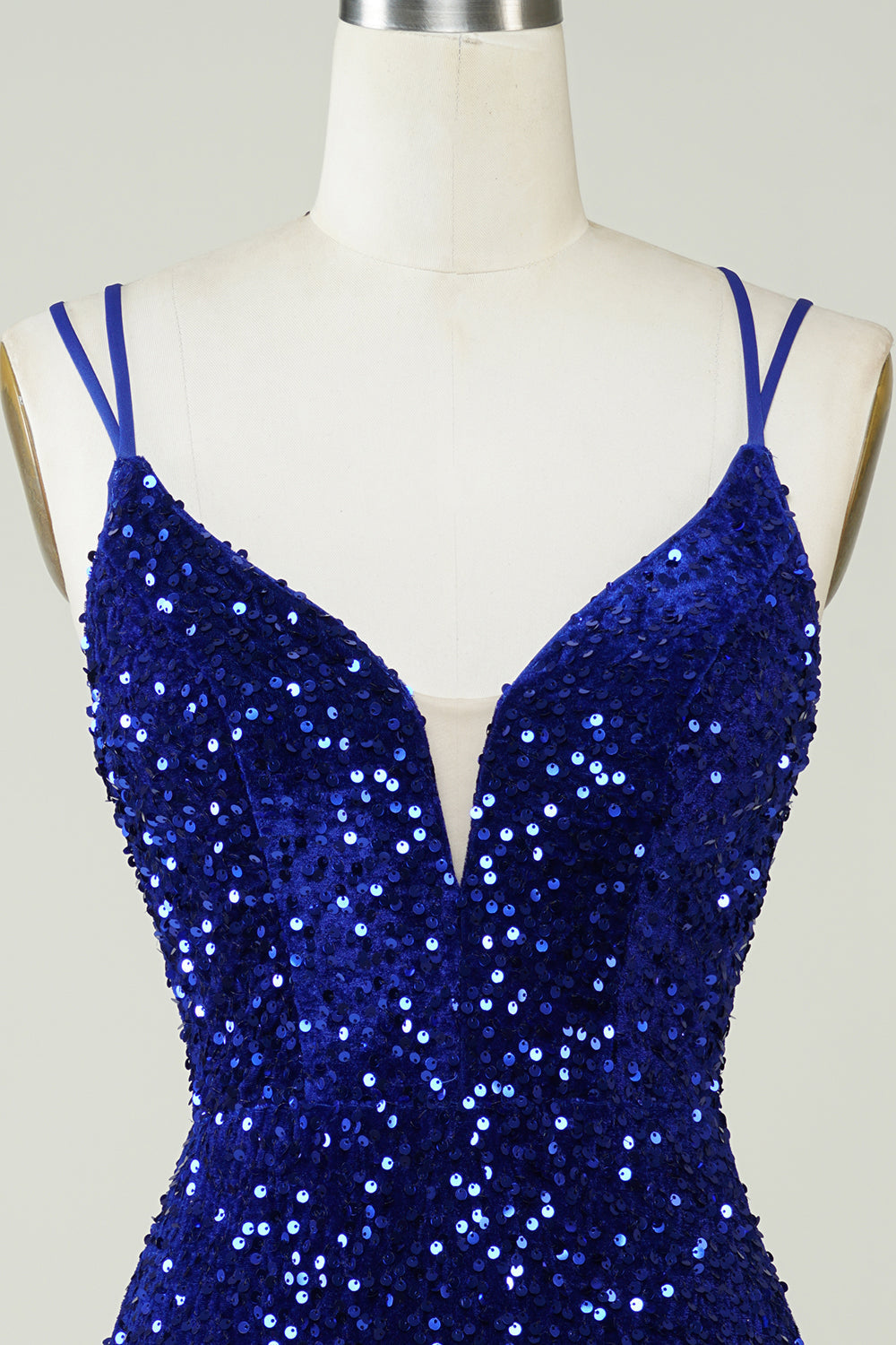 Sheath Royal Blue Sequins Short Cocktail Dress with Criss Cross Back