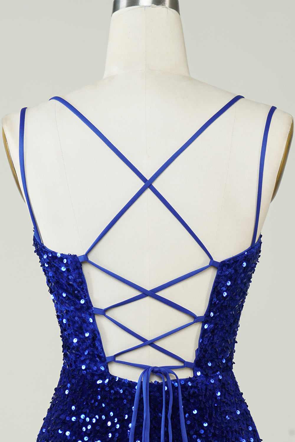 Sheath Royal Blue Sequins Short Cocktail Dress with Criss Cross Back