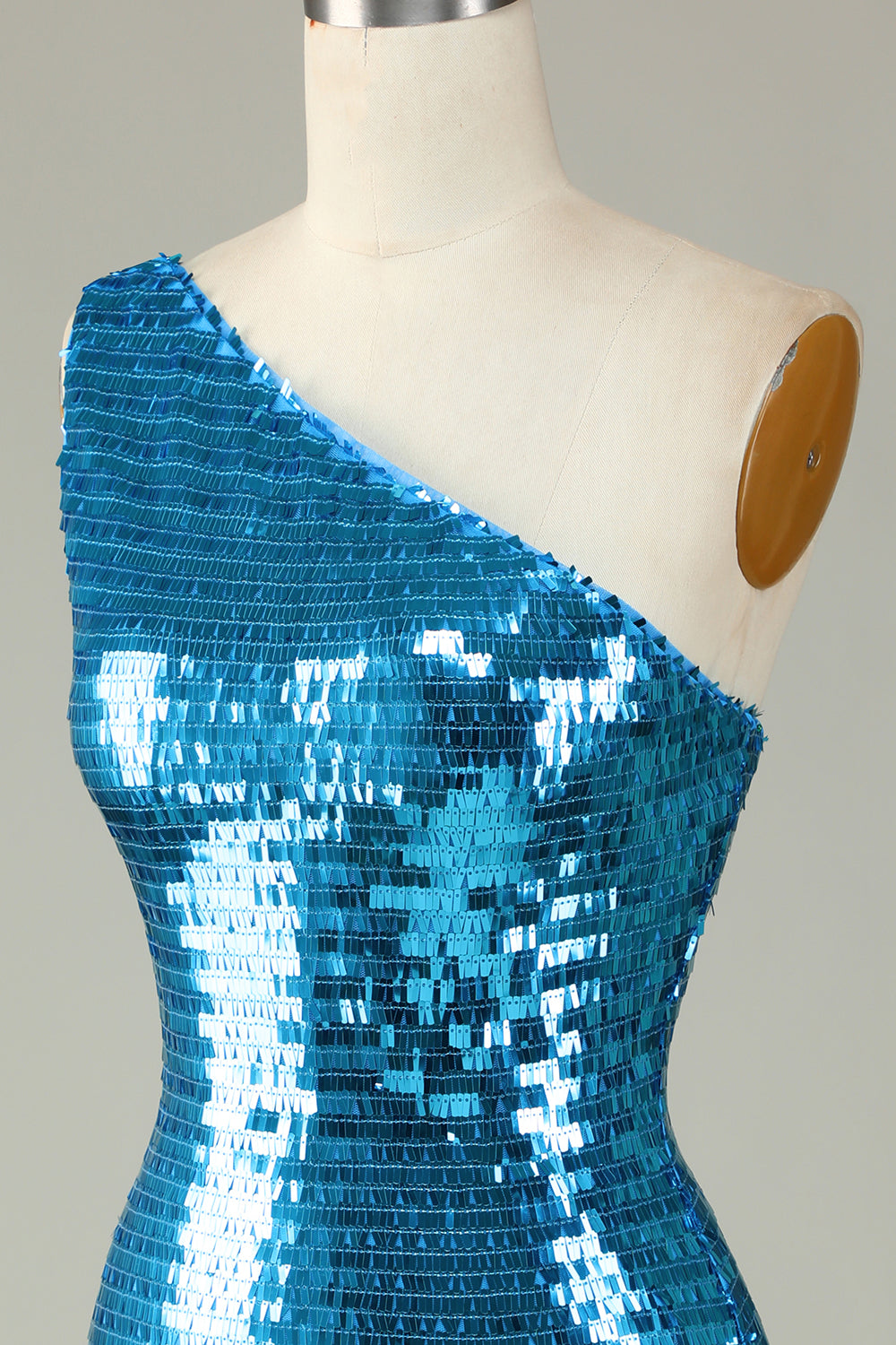 Glitter Royal Blue One Shoulder Sequins Tight Short Ball Dress