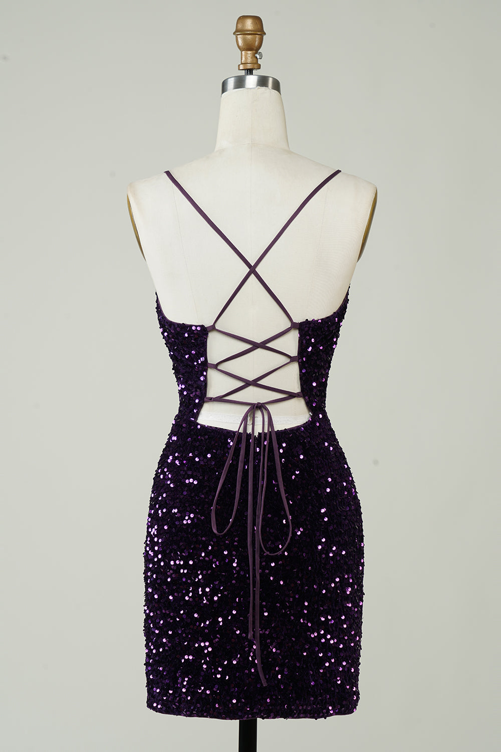 Sparkly Purple Sequins Backless Tight Short Cocktail Dress with Slit