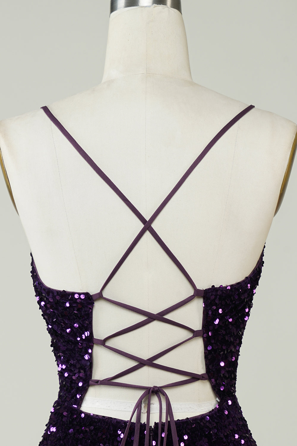 Sparkly Purple Sequins Backless Tight Short Cocktail Dress with Slit