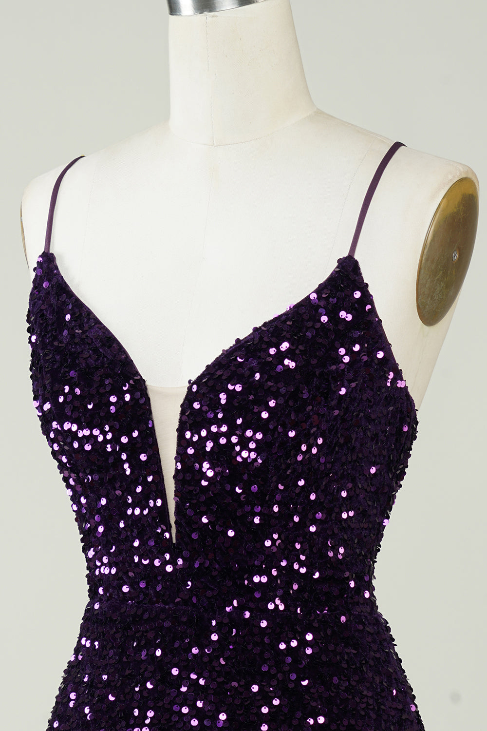 Sparkly Purple Sequins Backless Tight Short Cocktail Dress with Slit