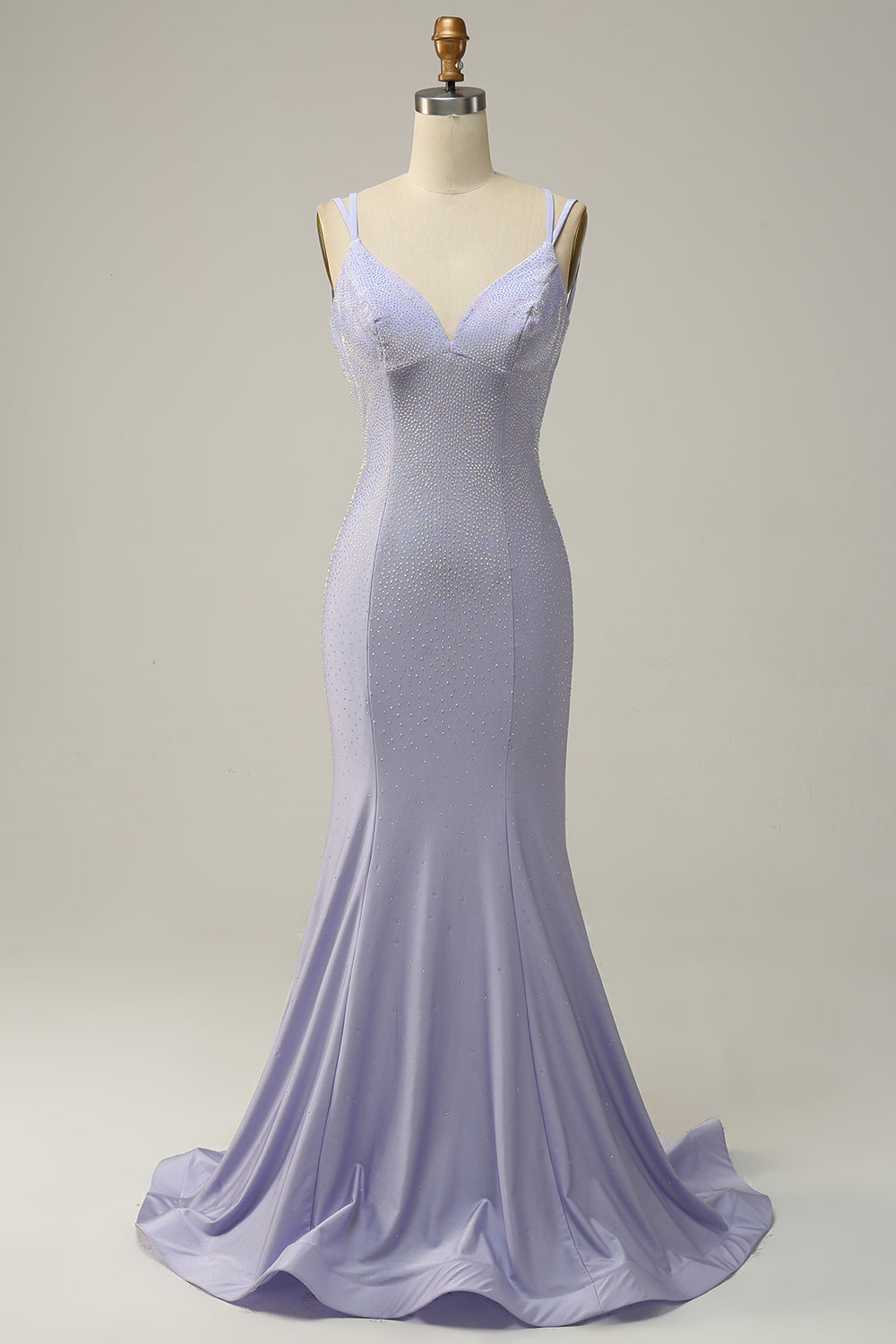 Lavender Mermaid Beading Sleeveless Sparkly Ball Dress