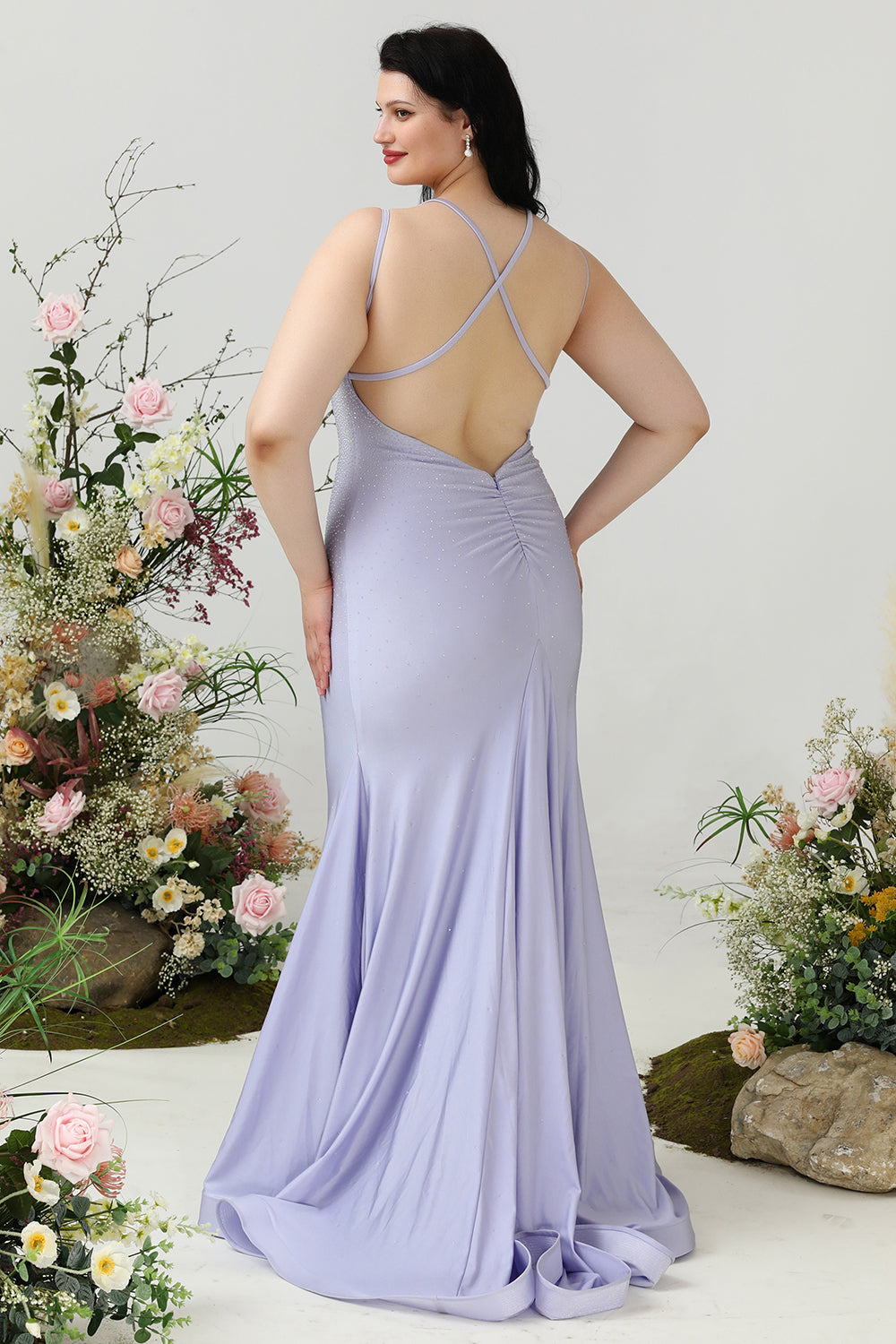Mermaid Spaghetti Straps Lilac Plus Size Ball Dress with Criss Cross Back