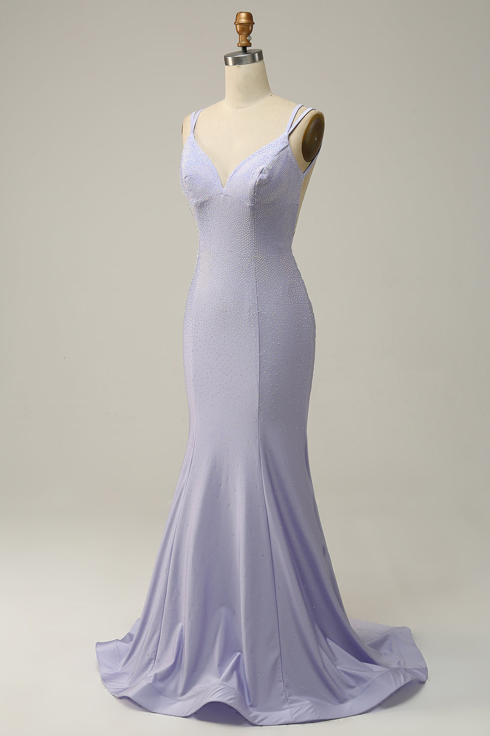 Lavender Mermaid Beading Sleeveless Sparkly Ball Dress