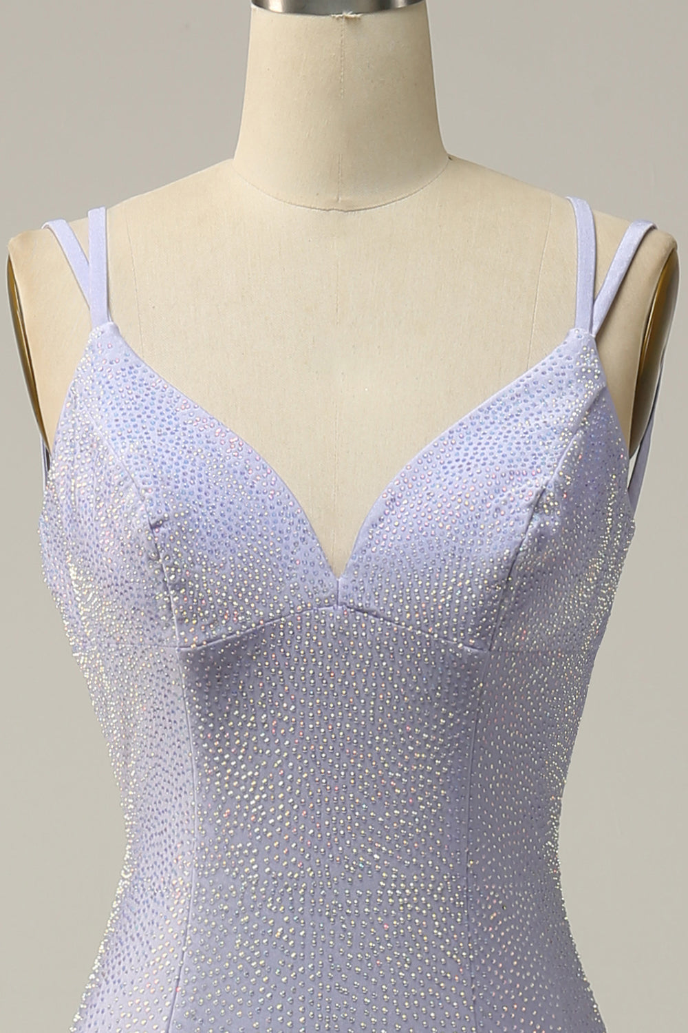 Lavender Mermaid Beading Sleeveless Sparkly Ball Dress