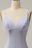 Lavender Mermaid Beading Sleeveless Sparkly Ball Dress