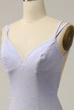 Lavender Mermaid Beading Sleeveless Sparkly Ball Dress