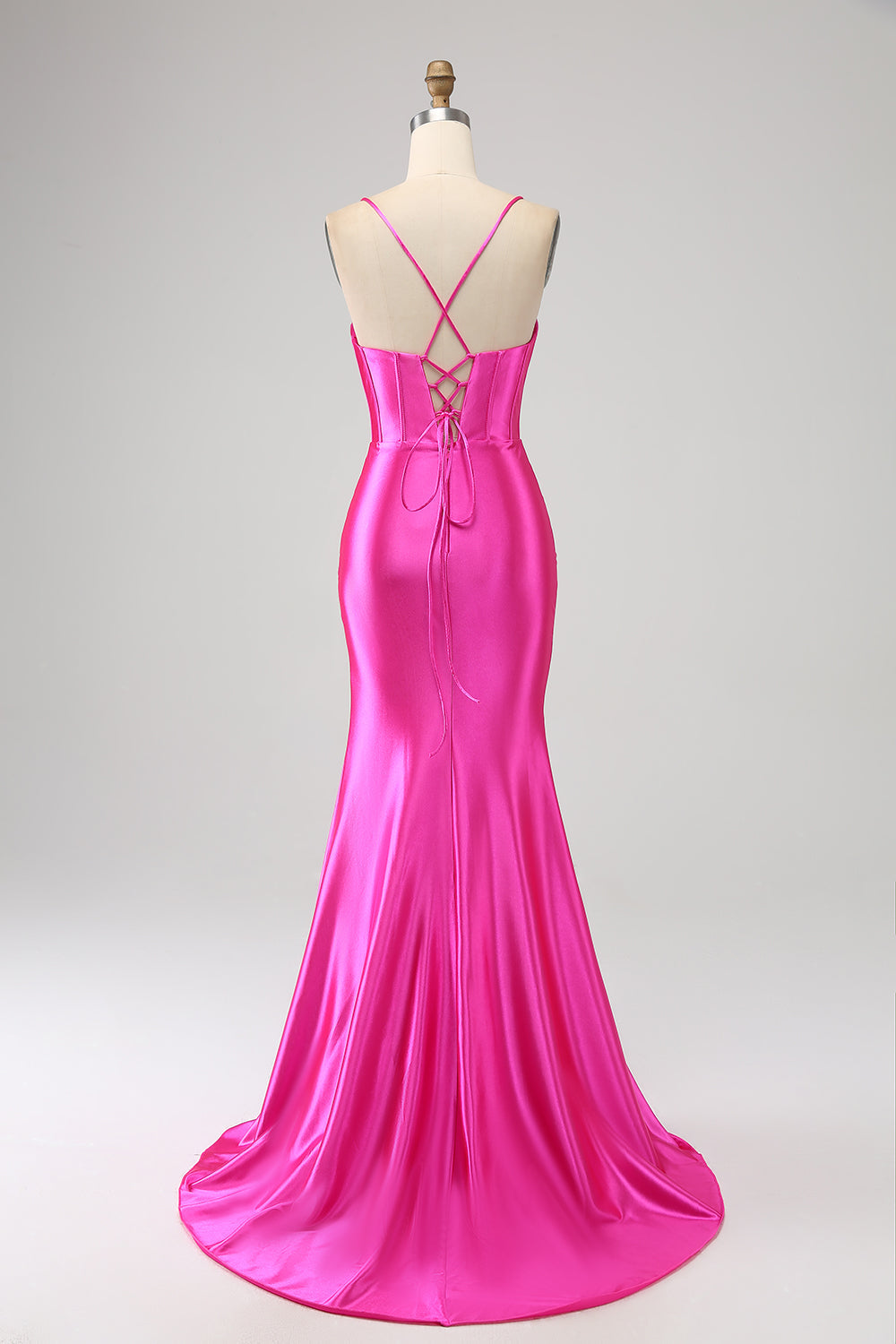 Stunning Red Mermaid Spaghetti Straps Corset Ball Dress with Split Front