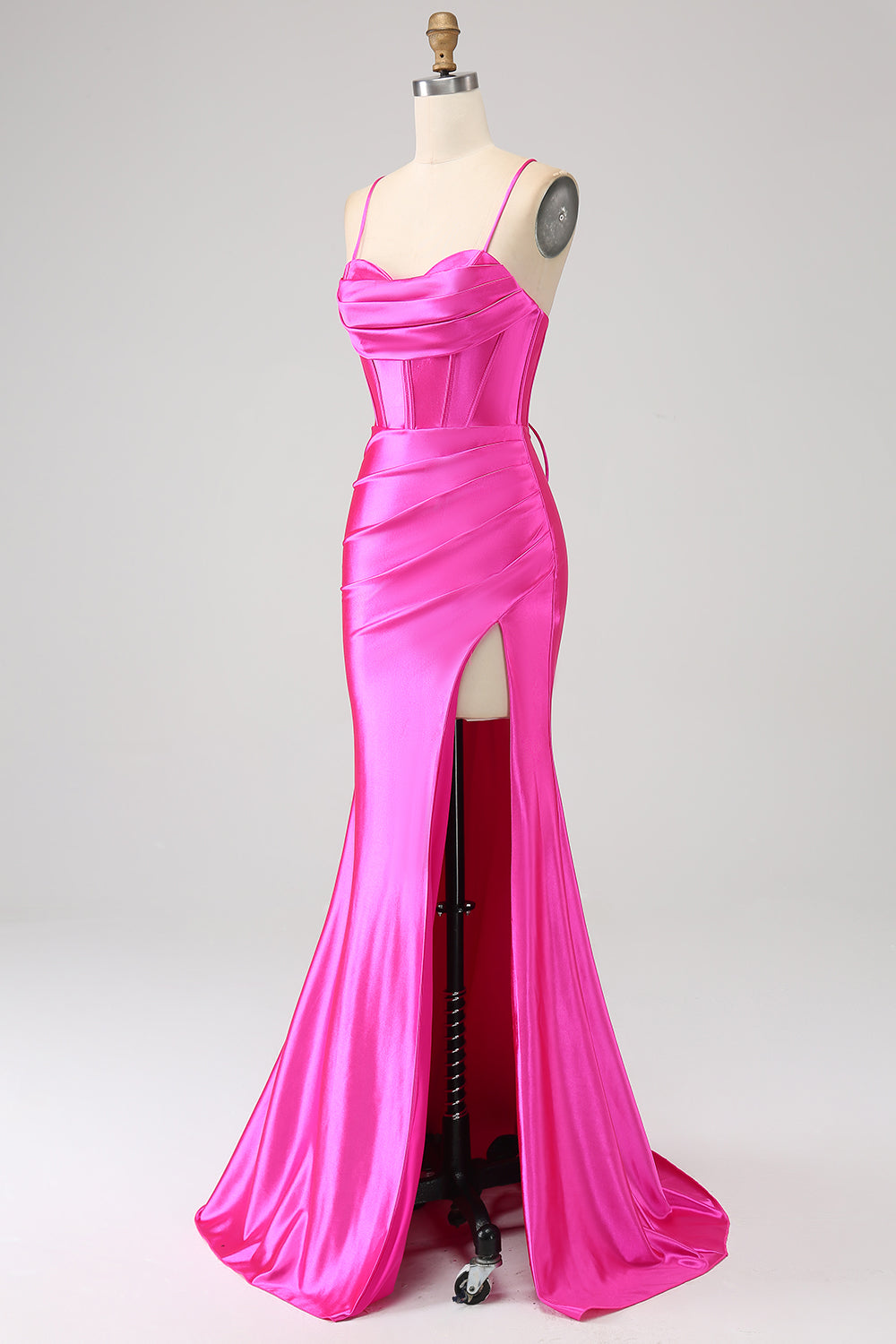 Stunning Red Mermaid Spaghetti Straps Corset Ball Dress with Split Front