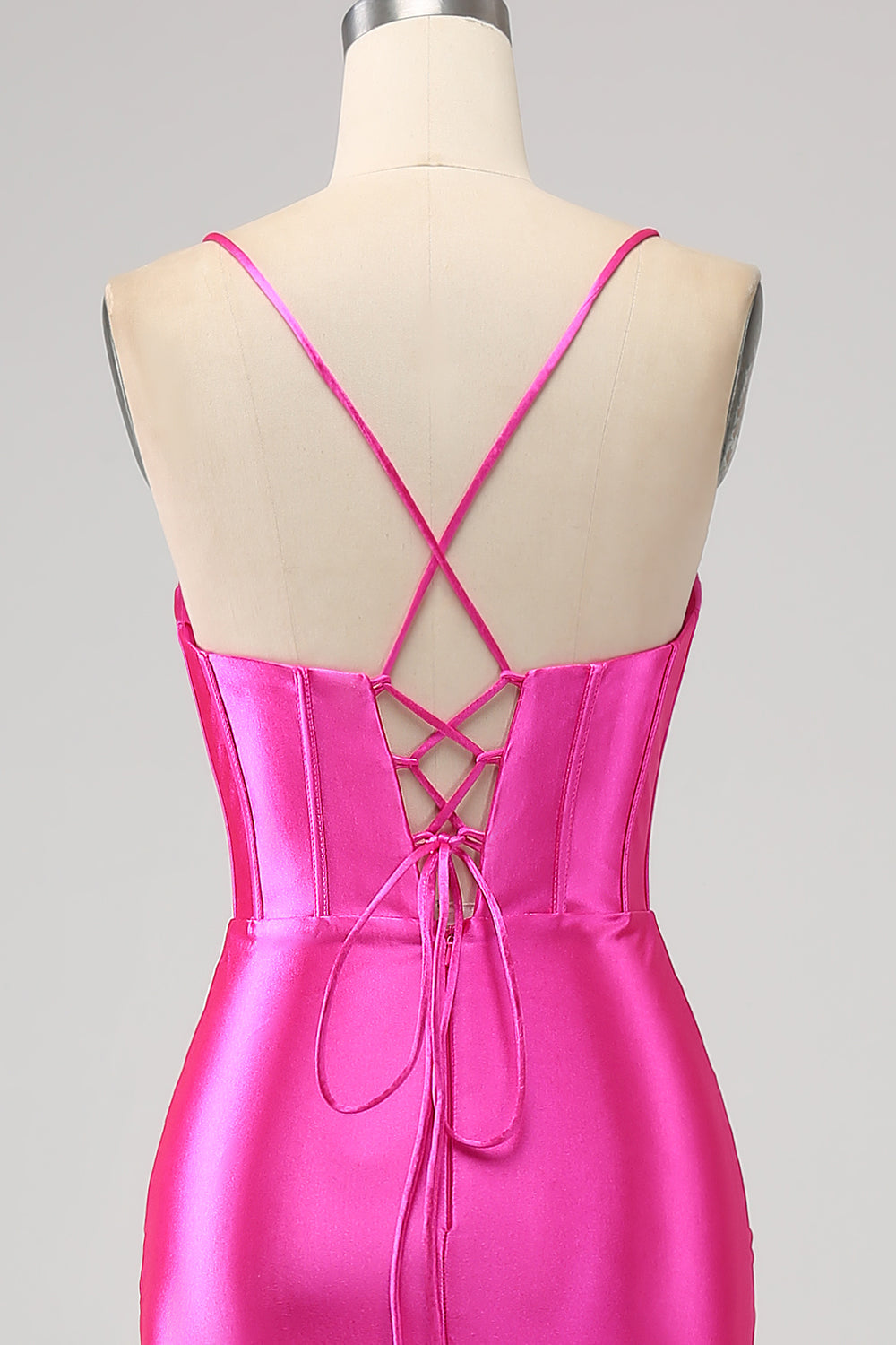Stunning Red Mermaid Spaghetti Straps Corset Ball Dress with Split Front