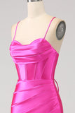 Stunning Red Mermaid Spaghetti Straps Corset Ball Dress with Split Front