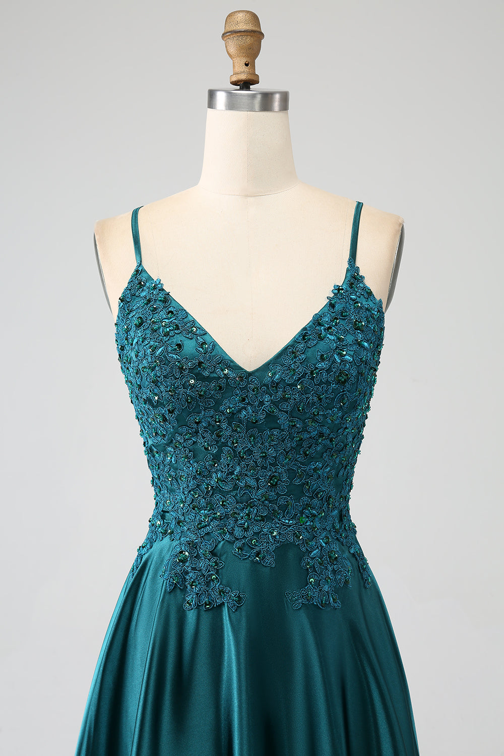 Peacock Green A-Line Spaghetti Straps Long Ball Dress with Slit