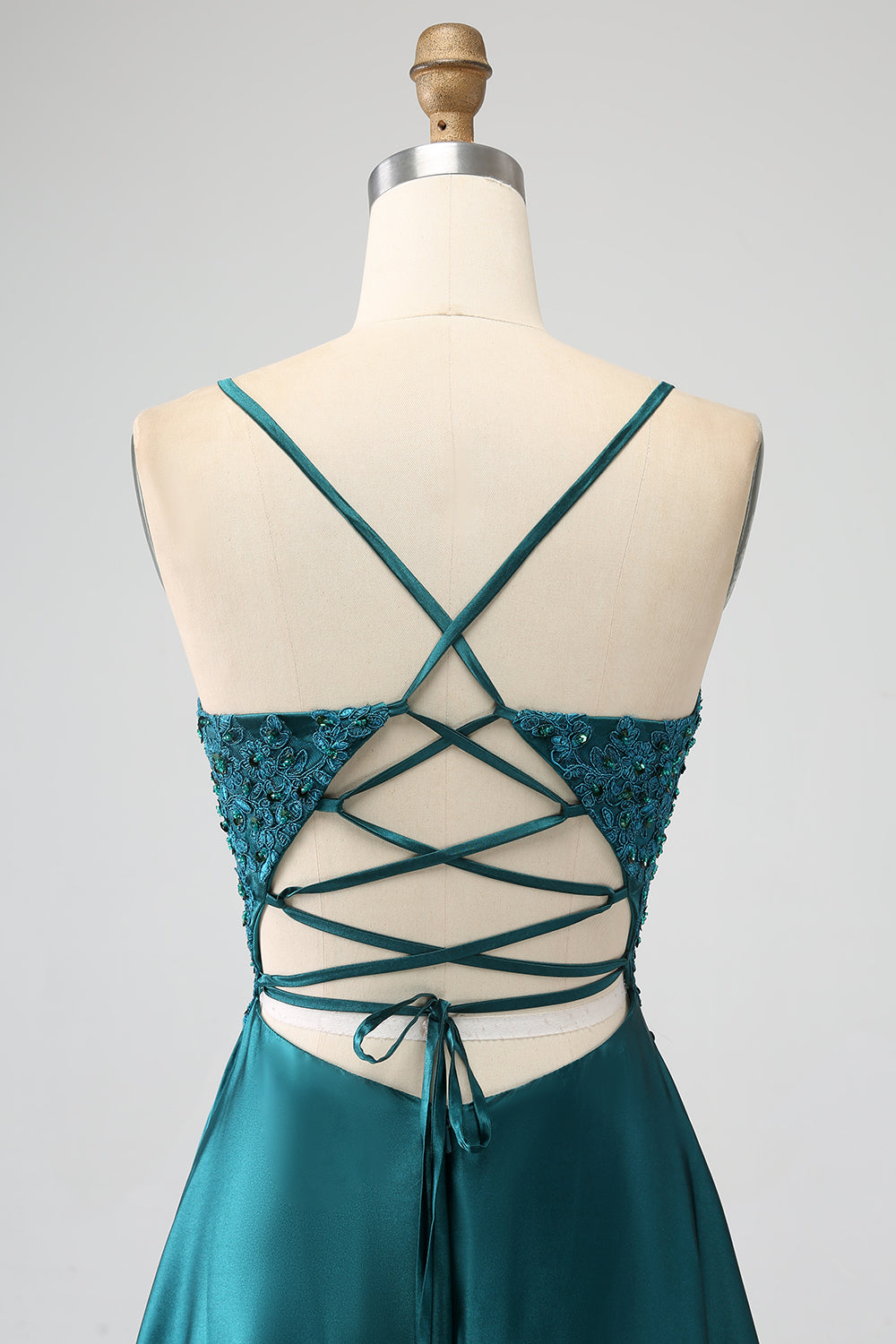 Peacock Green A-Line Spaghetti Straps Long Ball Dress with Slit