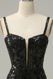 Mermaid Spaghetti Straps Royal Blue Sequins Long Ball Dress with Split Front