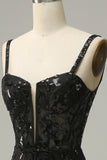 Mermaid Spaghetti Straps Royal Blue Sequins Long Ball Dress with Split Front