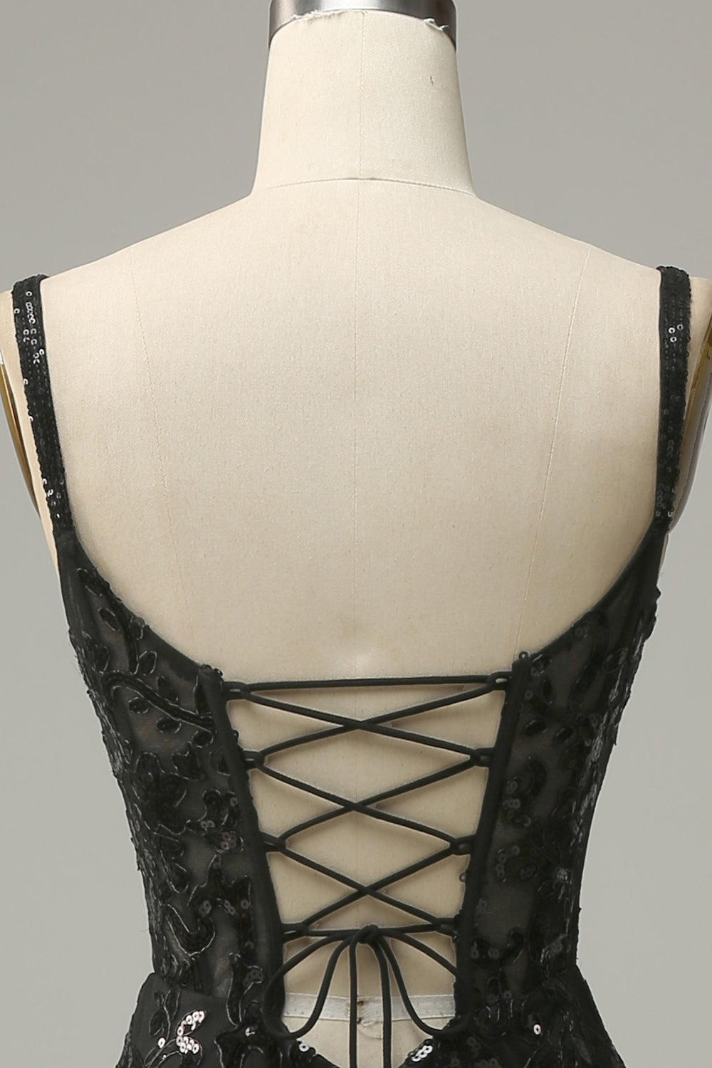 Mermaid Spaghetti Straps Black Sequins Long Ball Dress with Split Front