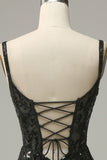 Mermaid Spaghetti Straps Black Sequins Long Ball Dress with Split Front