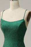 Mermaid Spaghetti Straps Dark Green Long Ball Dress with Beading