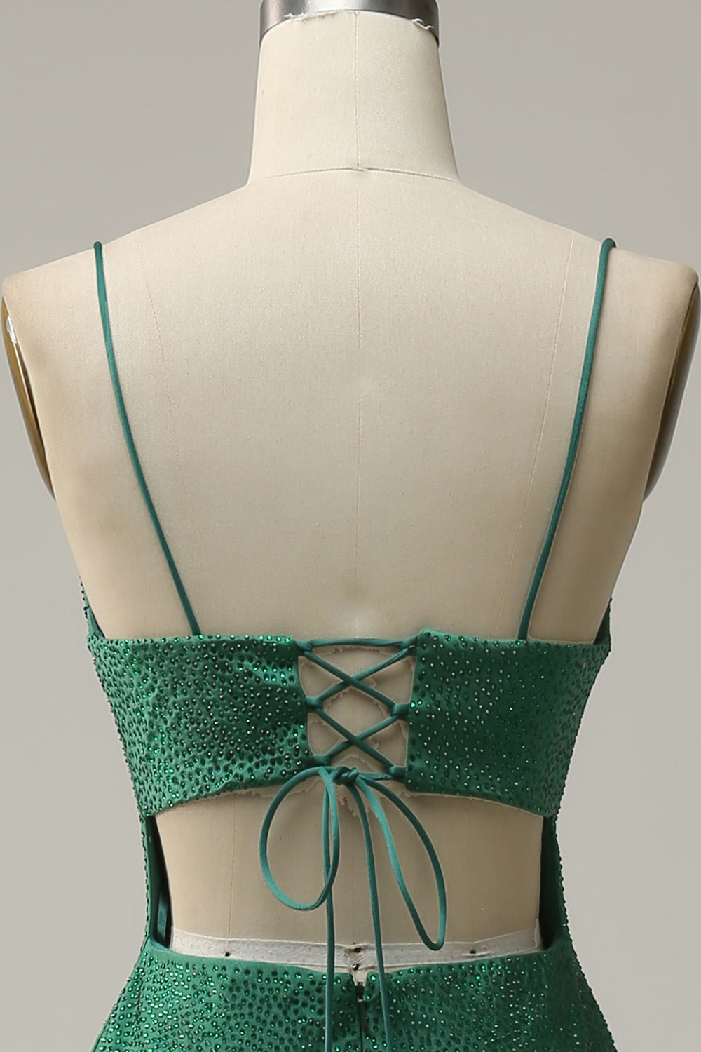 Mermaid Spaghetti Straps Dark Green Long Ball Dress with Beading