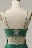 Mermaid Spaghetti Straps Dark Green Long Ball Dress with Beading