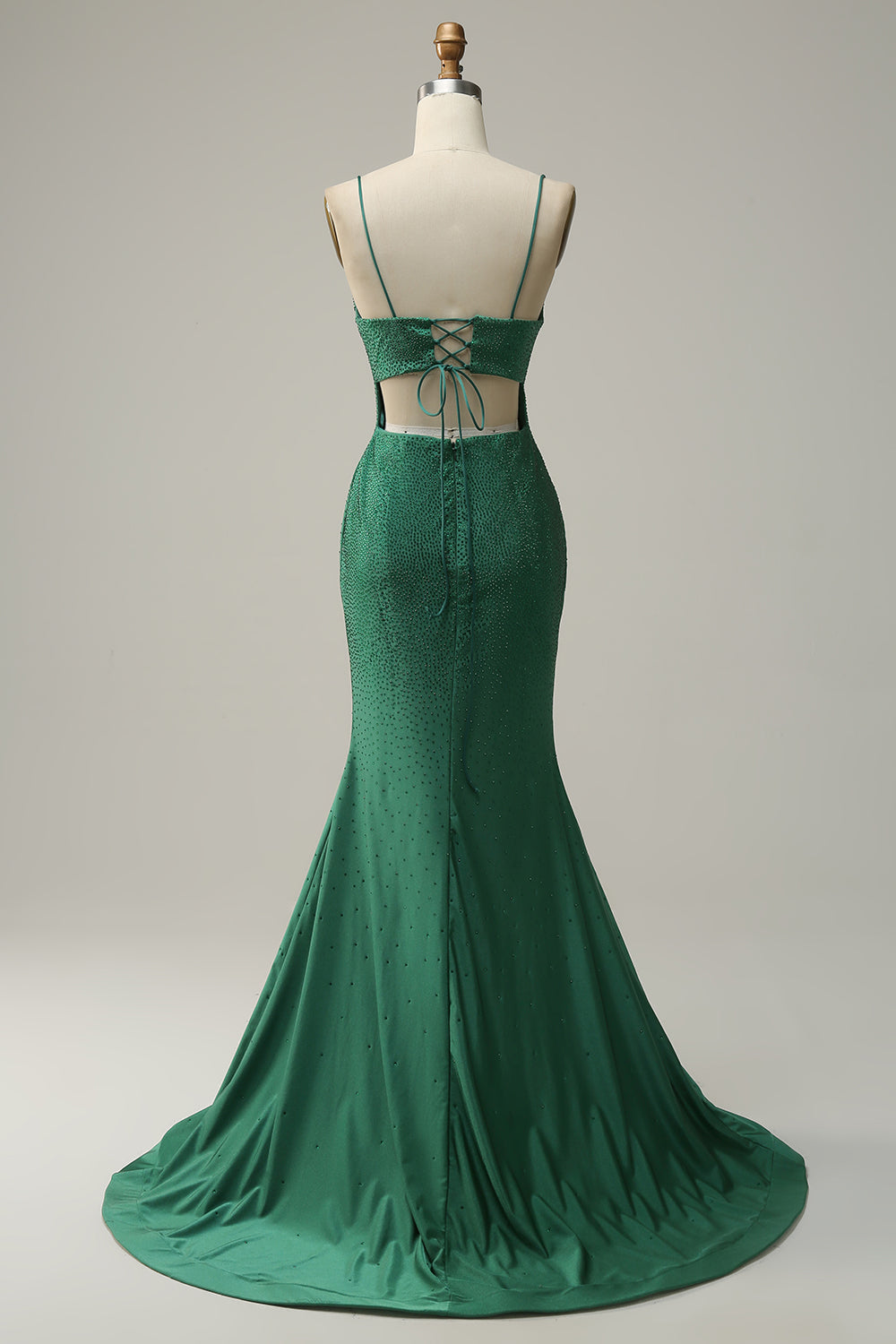 Mermaid Spaghetti Straps Dark Green Long Ball Dress with Beading
