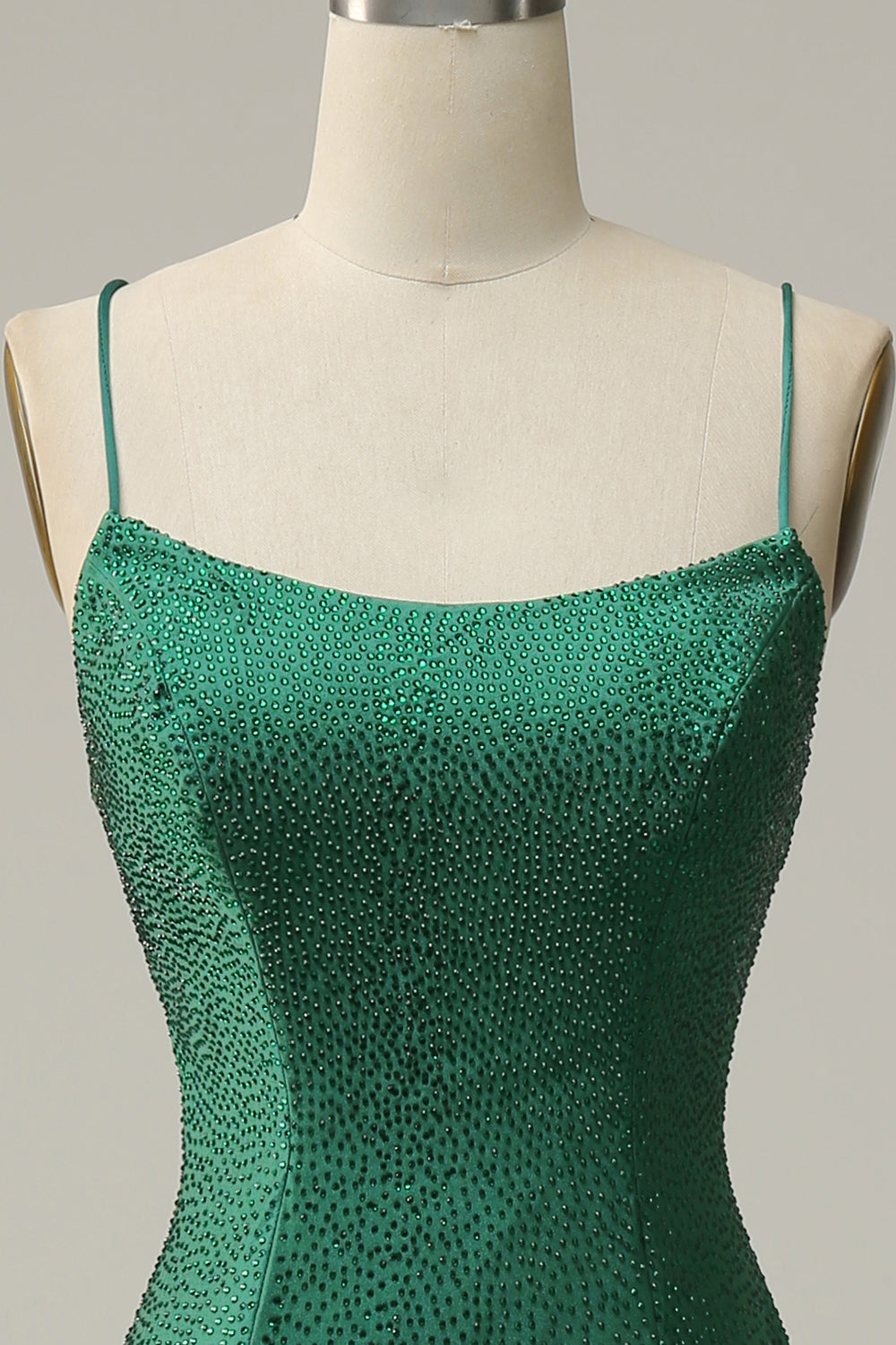Mermaid Spaghetti Straps Dark Green Long Ball Dress with Beading