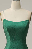 Mermaid Spaghetti Straps Dark Green Long Ball Dress with Beading