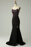 Dark Purple Spaghetti Straps Mermaid Ball Dress with Beading