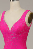 Fuchsia Mermaid V-Neck Beaded Ball Dress