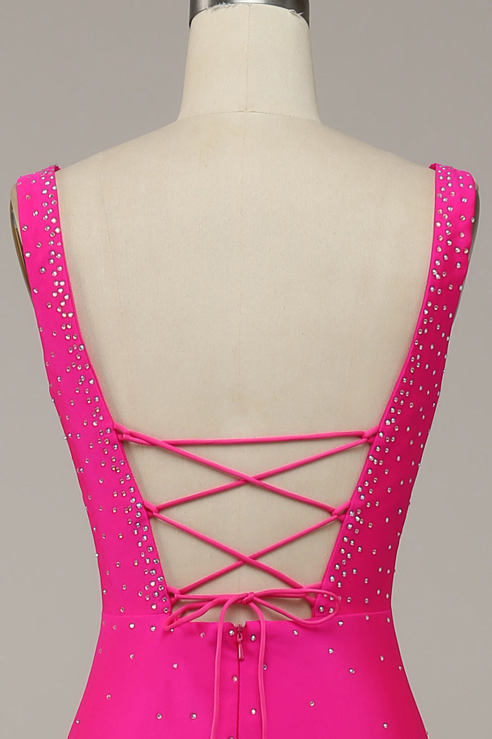 Fuchsia Mermaid V-Neck Beaded Ball Dress