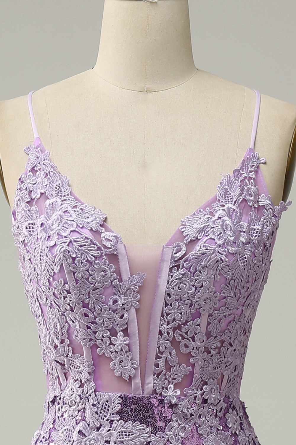 Mermaid Spaghetti Straps Purple Long Ball Dress with Appliques
