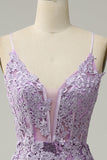 Mermaid Spaghetti Straps Purple Long Ball Dress with Appliques