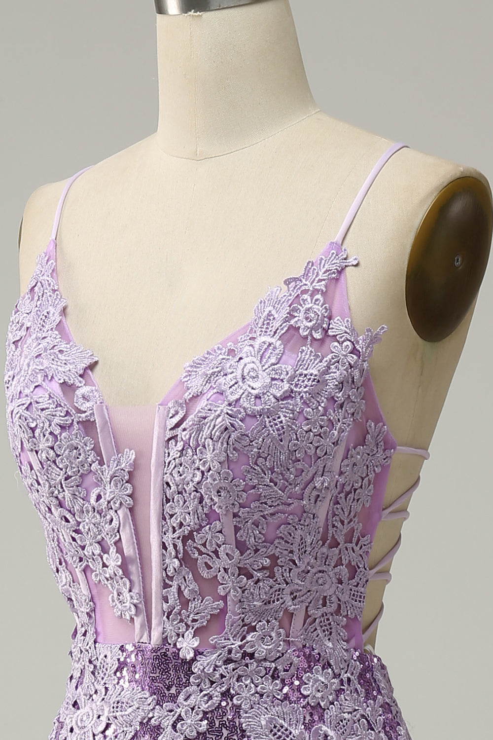 Mermaid Spaghetti Straps Purple Long Ball Dress with Appliques