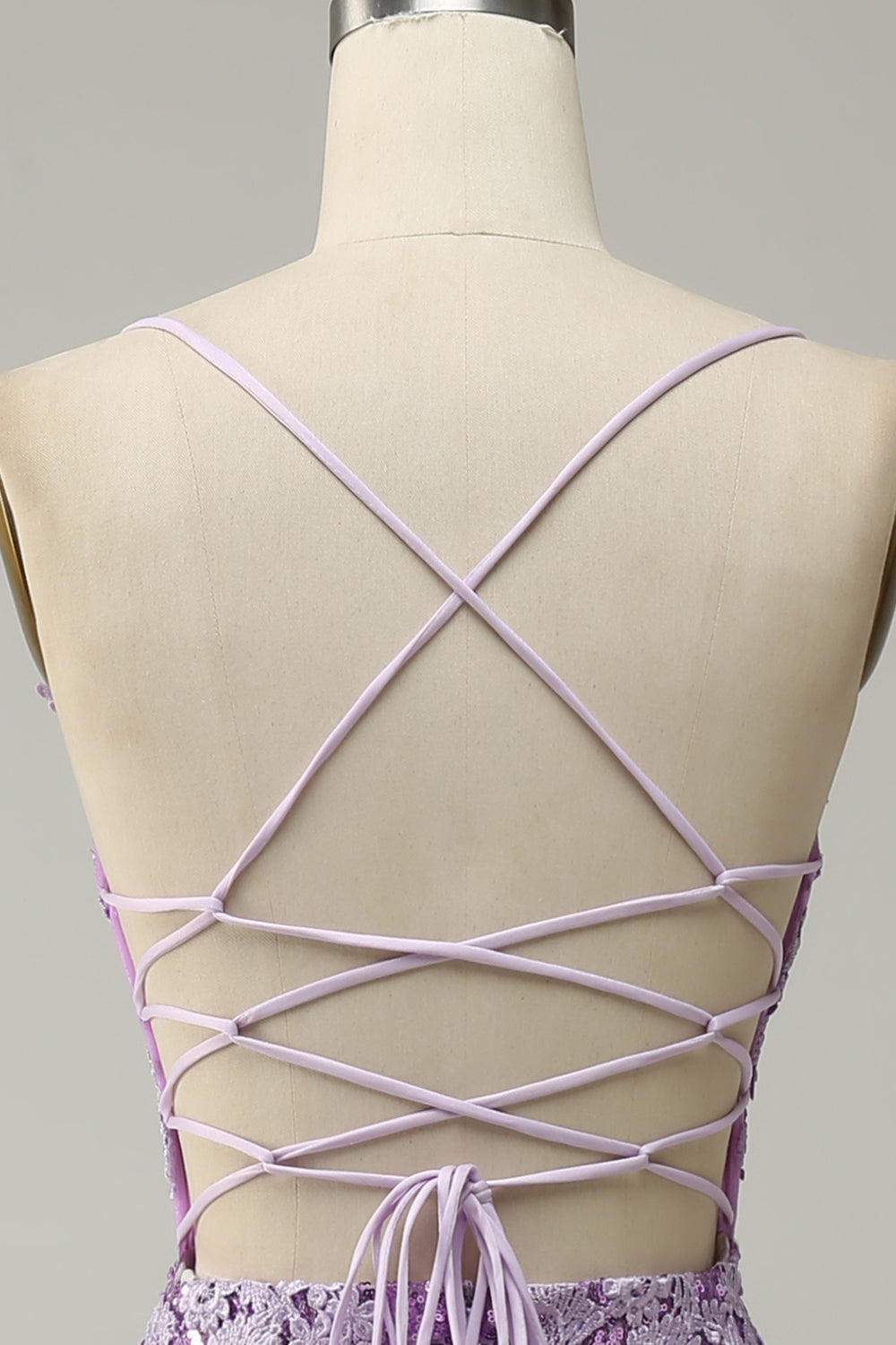 Mermaid Spaghetti Straps Purple Long Ball Dress with Appliques