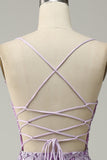 Mermaid Spaghetti Straps Purple Long Ball Dress with Appliques