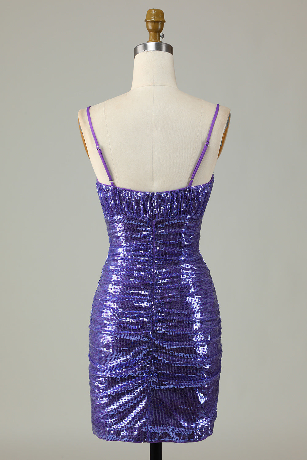 Sparkly Purple Sequins Spaghetti Straps Tight Short Ball Dress