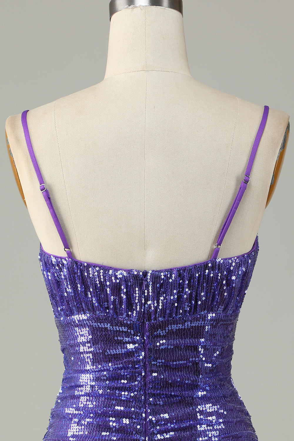 Sparkly Purple Sequins Spaghetti Straps Tight Short Ball Dress
