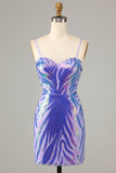 Purple Bodycon Spaghetti Straps Sequin Homecoming Dress