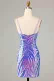 Purple Bodycon Spaghetti Straps Sequin Homecoming Dress