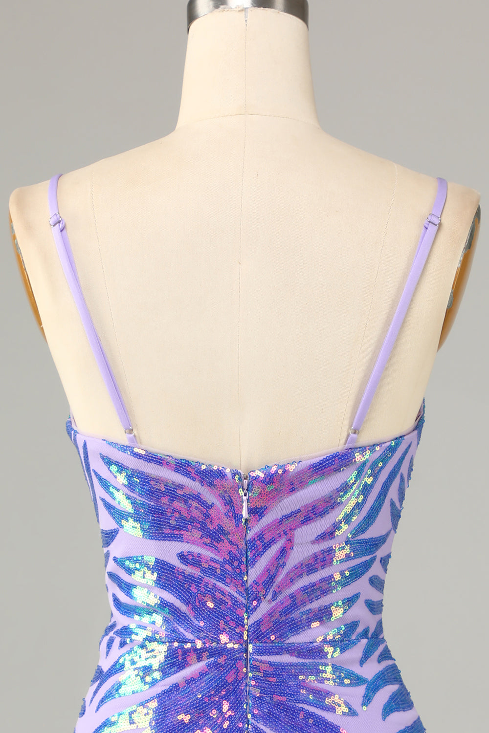 Purple Bodycon Spaghetti Straps Sequin Homecoming Dress
