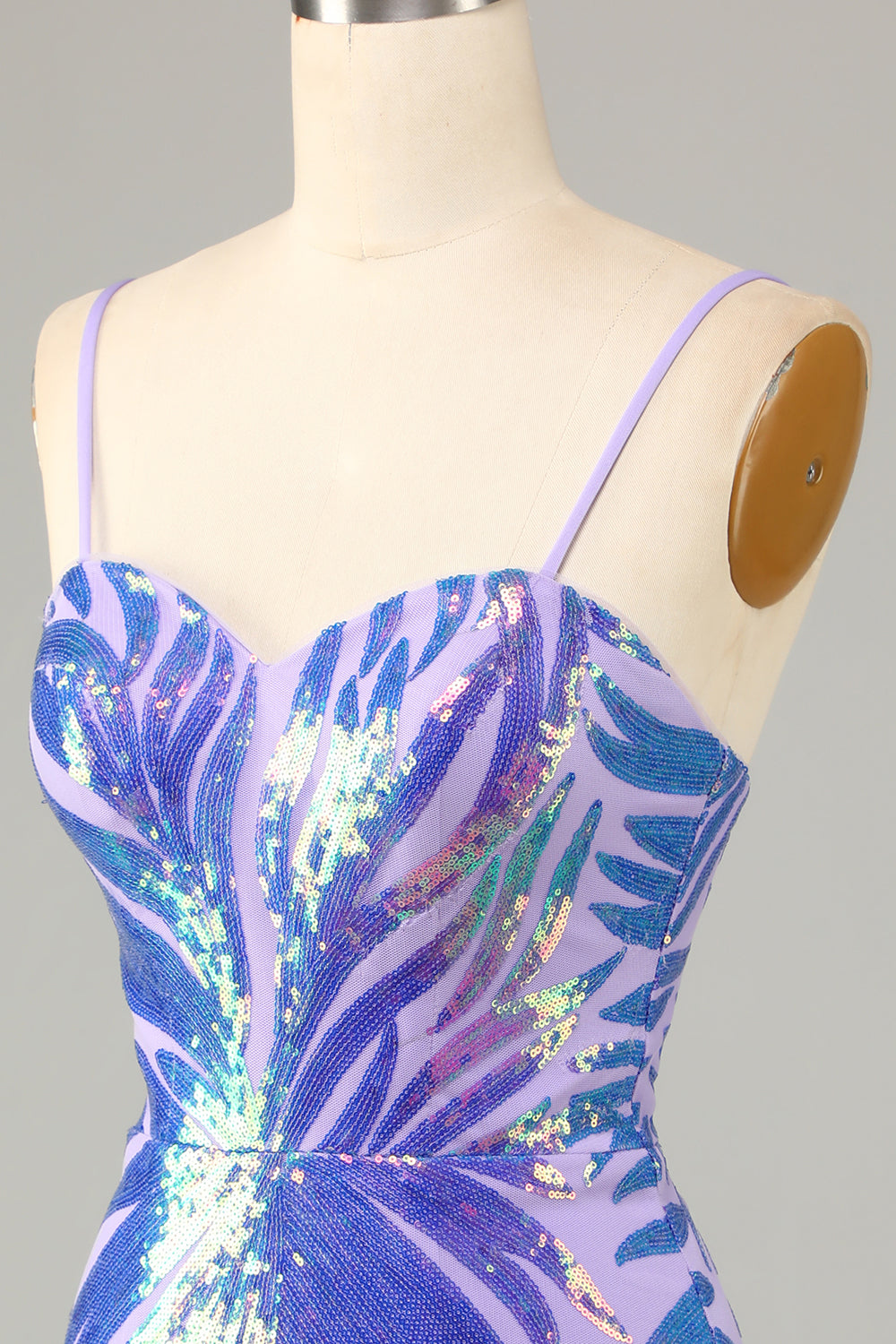 Purple Bodycon Spaghetti Straps Sequin Homecoming Dress