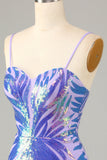 Purple Bodycon Spaghetti Straps Sequin Homecoming Dress