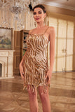 Sheath Spaghetti Straps Blue Sequins 1920s Dress with Tassel