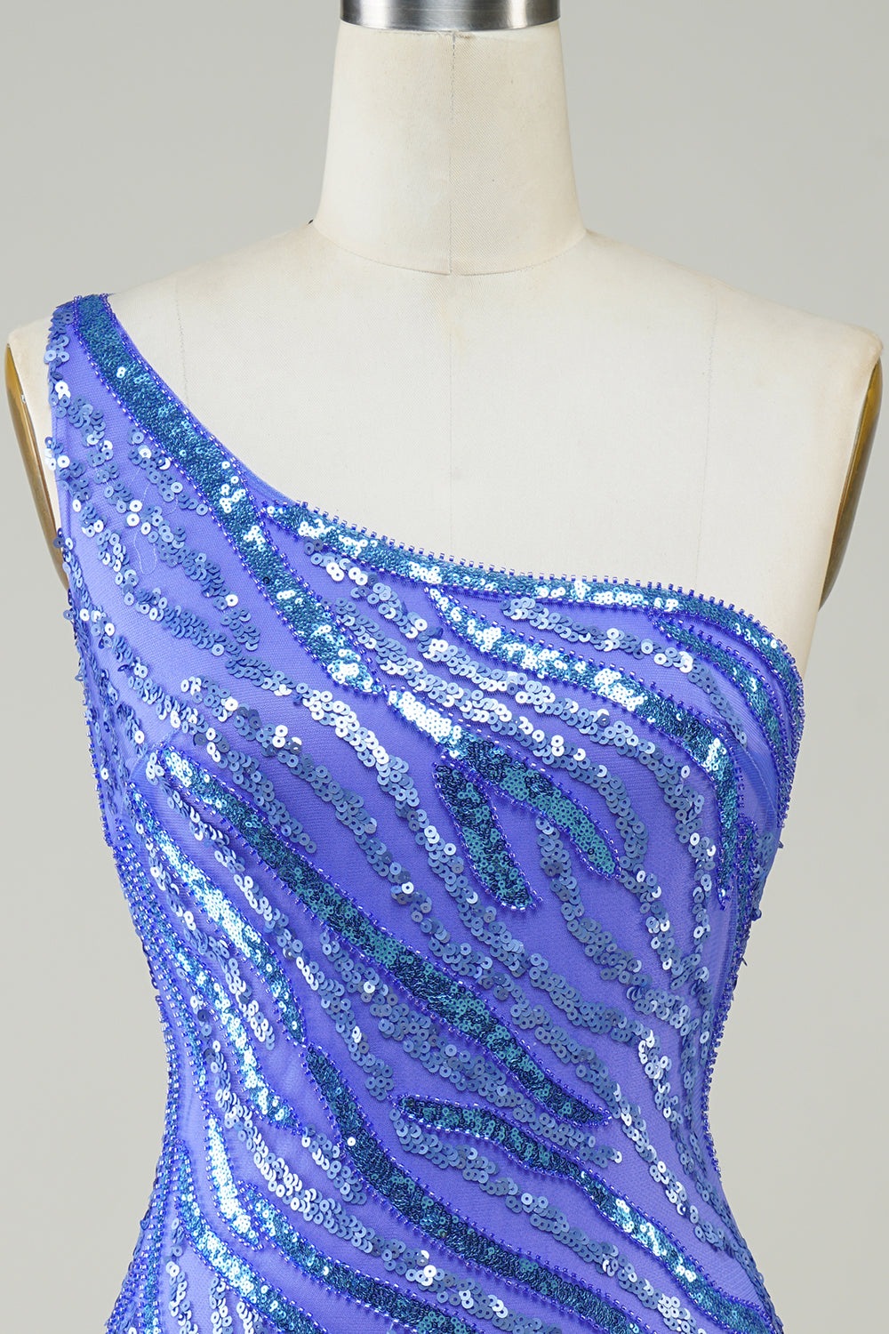 Sheath One Shoulder Blue Sequins Short Cocktail Dress with Tassel