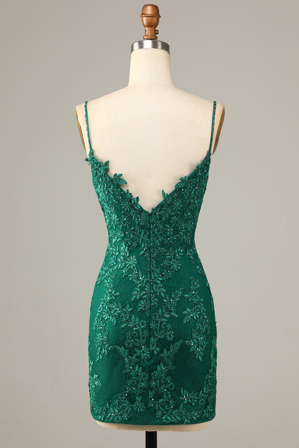 Dark Green Sheath Spaghetti Straps Short Homecoming Dress with Appliques