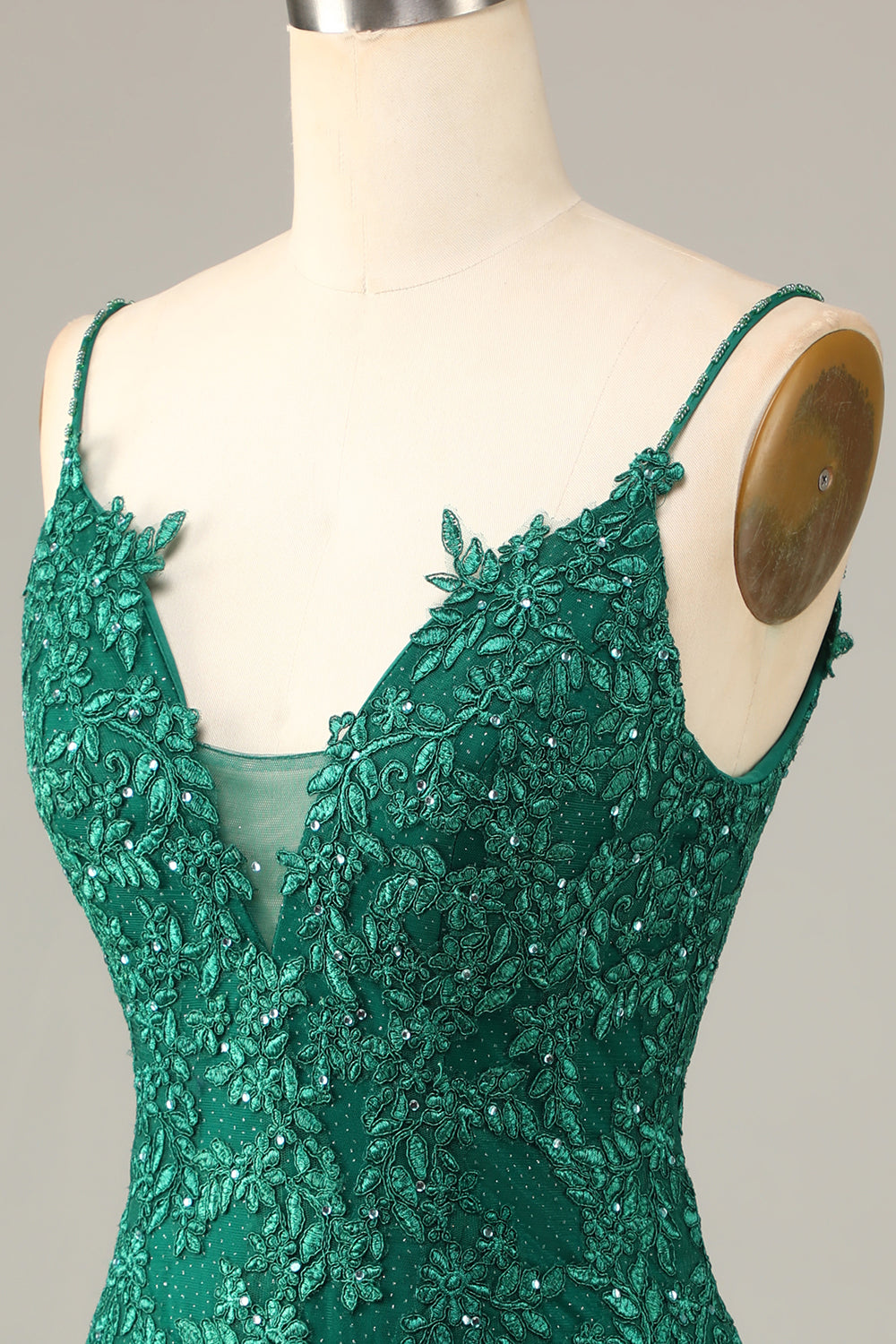 Dark Green Sheath Spaghetti Straps Short Homecoming Dress with Appliques